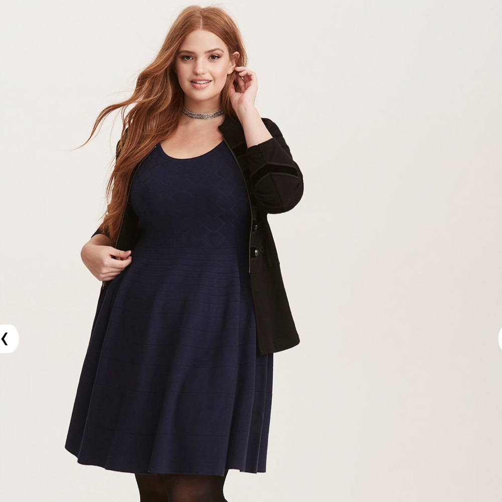 Navy Mixed Stitch Sweater Dress